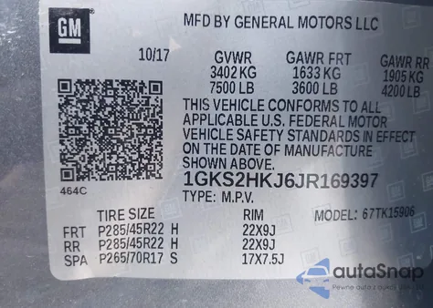 2018 GMC Yukon Xl Denali из США, поврежденный, VIN 1GKS2HKJ6JR169397